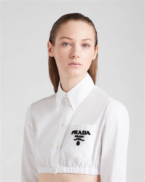 prada cropped poplin shirt|White Poplin cropped shirt .